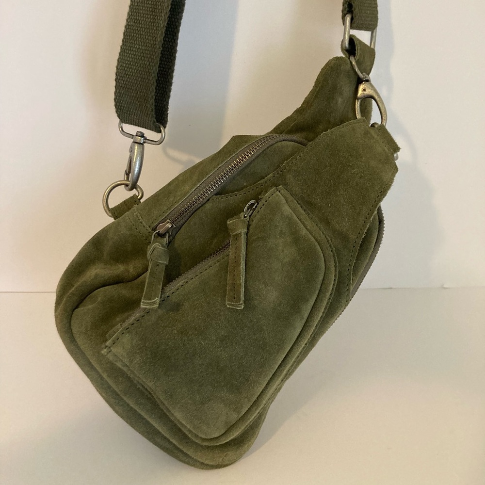 Free People Hudson Sling bag in Sea Serpent green suede